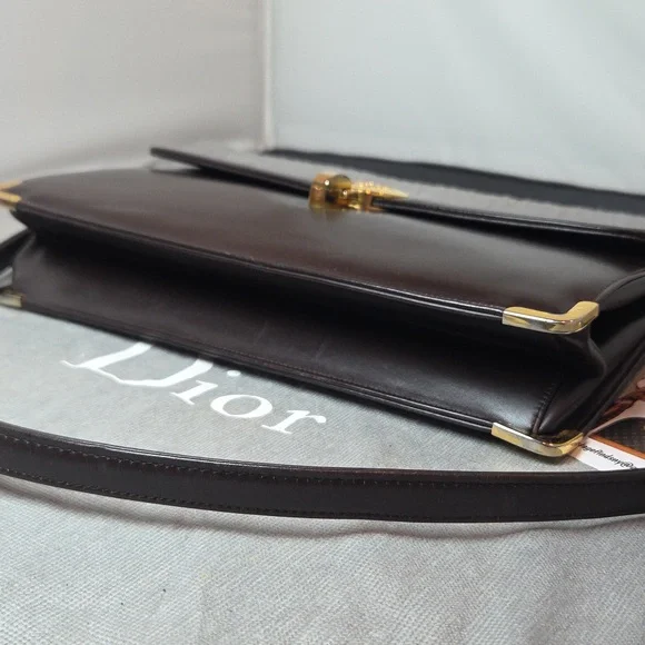 DIOR Rare 1970s Collectable Brown leather 2-way shoulder/clutch bag excellent - Picture 12 of 17